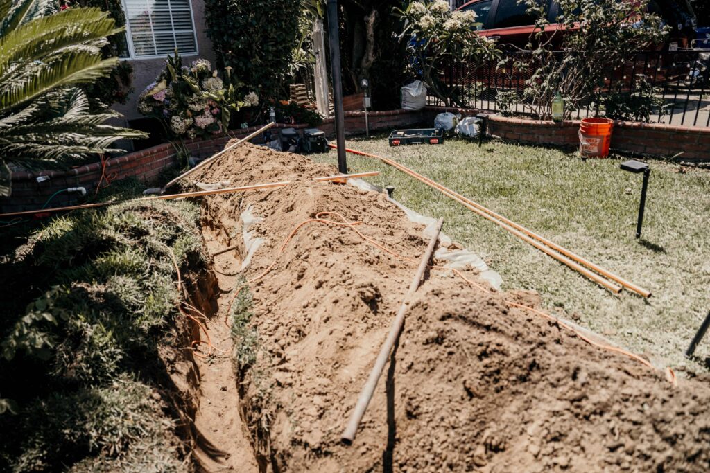 Sewer repair project backyard