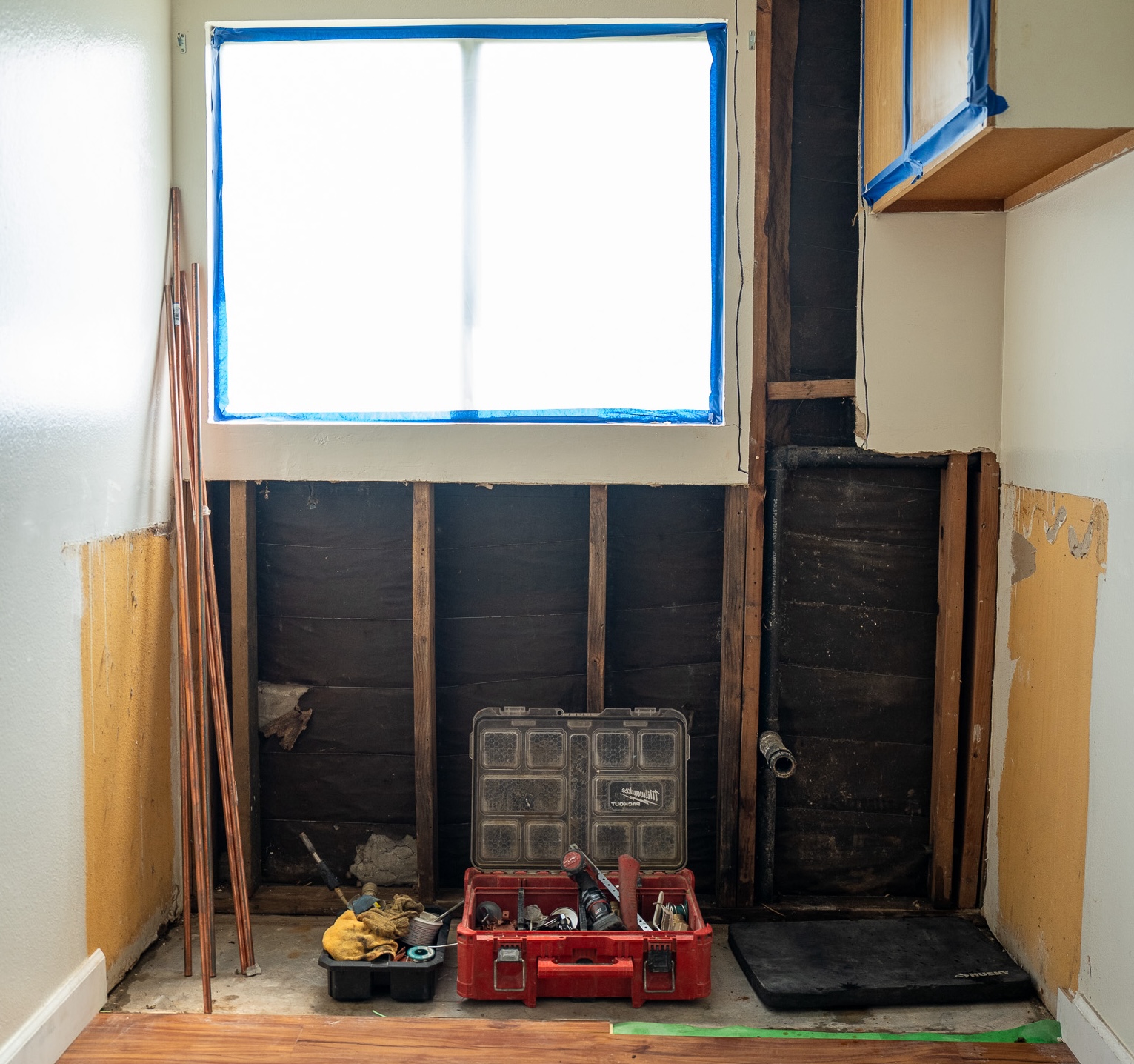 Rough plumbing section of a house being renovated by Pipe It Right Plumbing