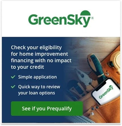 GreenSky home improvement financing ad offering prequalification with no impact to credit